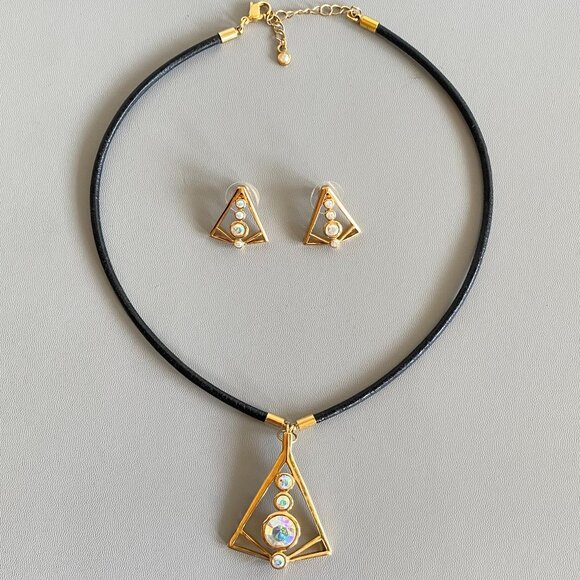 Butler Gold Crystal Triangle Necklace & Earring Set - Picture 1 of 10